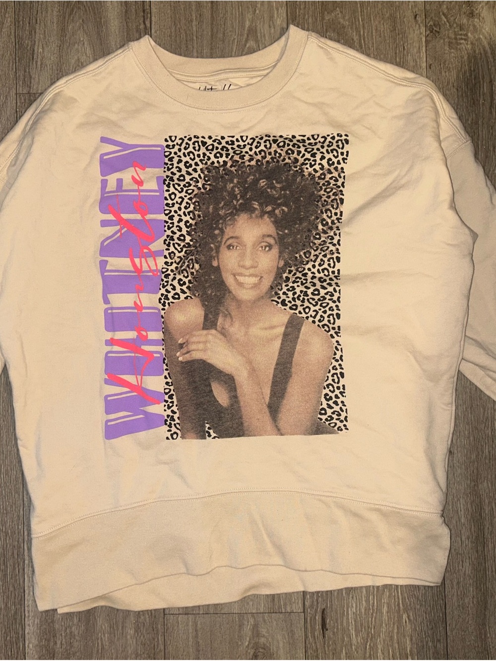 Whitney Houston Graphic Sweatshirt - Cream with Purple/Pink Print